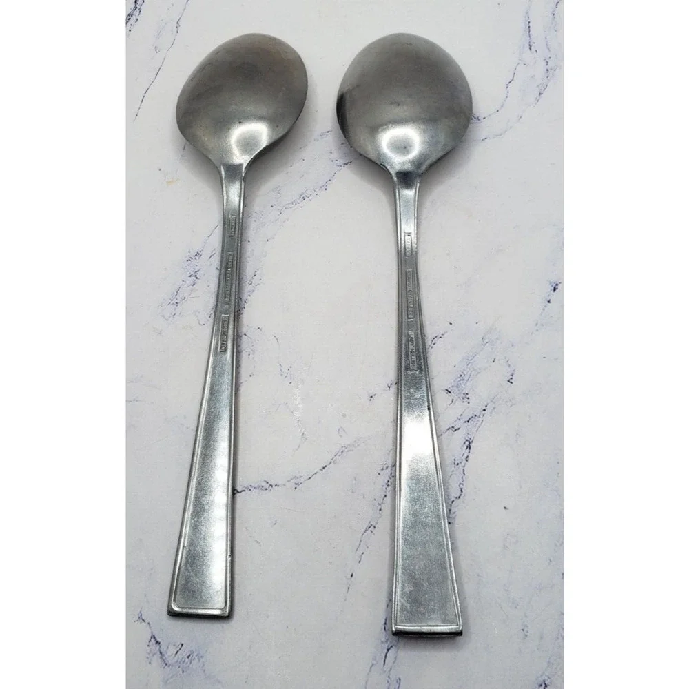 Rosko Lady Helen Stainless Flatware Floral Handle Set of 2 Soup Spoons